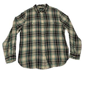 Lauren Ralph Lauren Shirt Women Size XLarge  Green Plaid Black Label Soft Pocket
